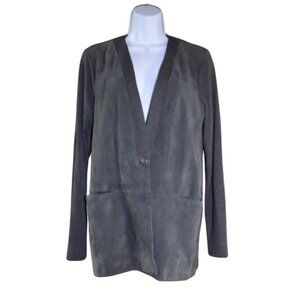 Ecru Gray Suede Cardigan Jacket Size Medium Long Lightweight Minimalist